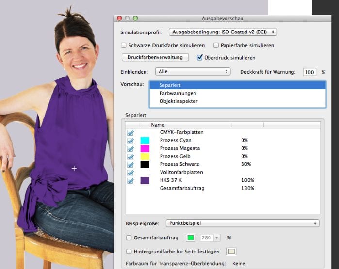 Slutprov media designer: Problem med HKS spot colour: Skärmdump Adobe Acrobat Pro