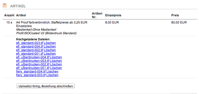 Die Proof Dateien sind geladen und können kontrolliert werden.