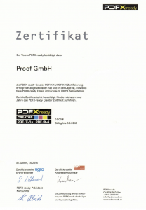 Proof GmbH PDFX-ready Creator sertifikācija PDF/X-4 un PDF/X-1a datu izveidei