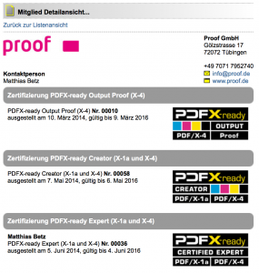 Certificações Proof GmbH PDFX-ready para PDF/X-4 e PDF/X-1a