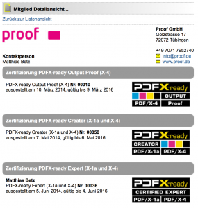 Proof GmbH PDFX paruošimo sertifikatai PDF/X-4 ir PDF/X-1a