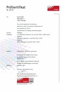 Fogra Zertifikat 2016 der Proof GmbH Tübingen