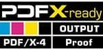 Logo di certificazione PDFX dell'Proof GmbH per la certificazione per l'output di prova dei dati PDF-X/4