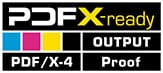 Logo de certification PDFX de la Proof GmbH pour la certification de la sortie d'épreuve des données PDF-X/4