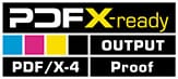 Proof GmbH:n PDFX-sertifiointilogo PDF-X/4-datan todentamista varten.