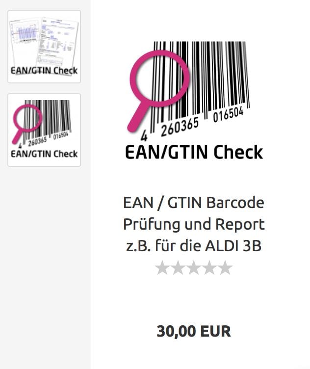 EAN/GTIN svītrkoda pārbaude un atskaite shop.proof.de vietnē