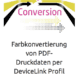 Devicelink PDF PDF-värvide konverteerimine PDF-värvidest, näiteks reklaami CMYK-ist CMYK-iks, nt ISOCoatedV2 värvide konverteerimiseks sügavtrüki- ja veebi offset-värvistandarditesse.