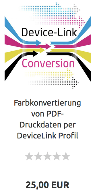 Devicelink PDF PDF drukas datu krāsu konvertēšana, piemēram, reklāmu CMYK uz CMYK, piemēram, ISOCoatedV2 krāsu konvertēšanai uz dobspiedes un web ofseta krāsu standartiem.