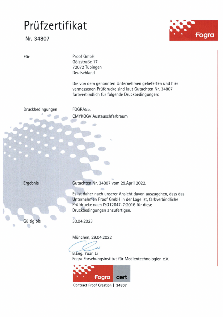 Proof GmbH Certificado FOGRA55 CMYKOGV ECG 7C-Prueba previa