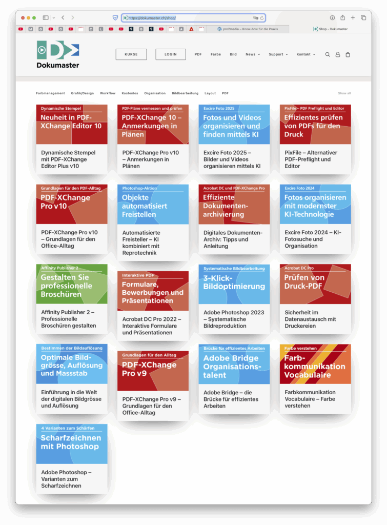 Webové stránky Dokumaster.ch s mnoha online videoškoleními