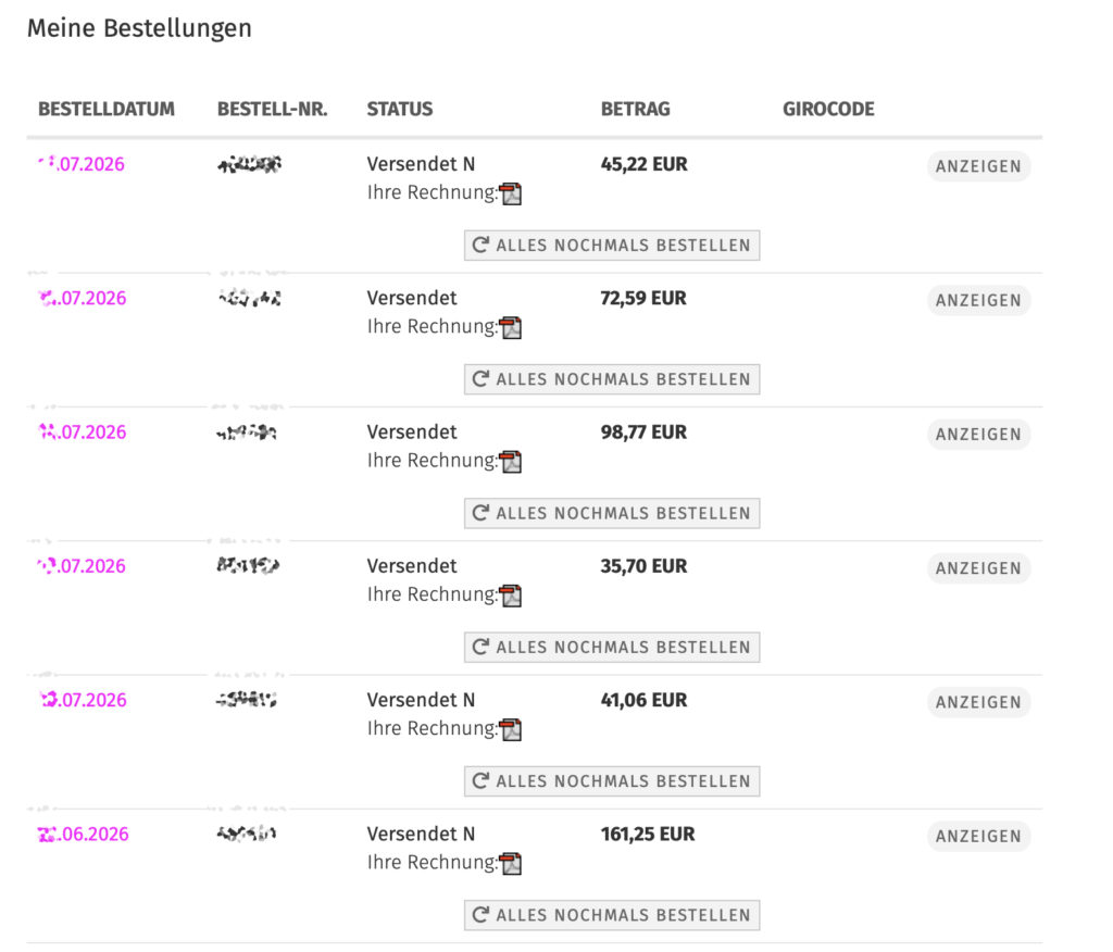 Proof.de: Rechnung Download im Kundenbereich